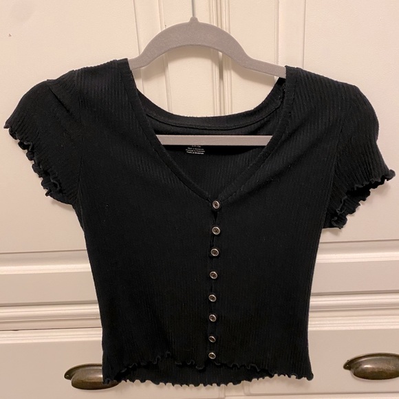 American Eagle Black Button Up Tee - Picture 1 of 1